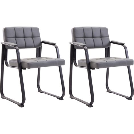 Set 2 sedie ufficio visitatore con braccioli, seduta in PVC grigio, struttura in metallo nero 100003109