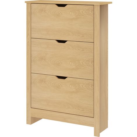 Étagère à chaussures étroite 18 paires, 3 tiroirs, 2 étagères réglables amovibles, 72x26x112 cm, couleur naturelle