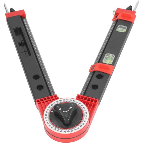 Rapporteur d'angle pour scie à onglet, guide de coupe en métal, outil de mesure de précision avec niveau à bulle, noir et rouge (1/5)