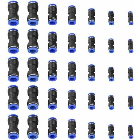 35 Stück Schnellkupplungen für pneumatische Verschraubungen – Blaue Kunststoffverschraubungen – Durchmesser 4/6/8/10/12/14/16 mm – Hohe Druckbeständigkeit