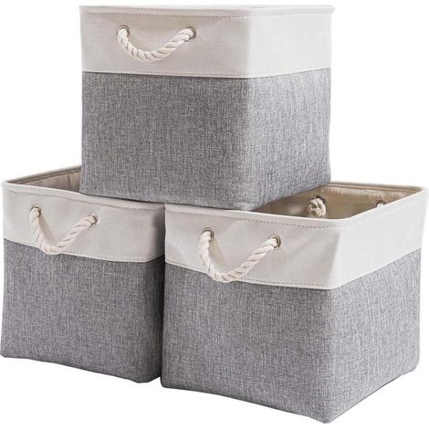 Aufbewahrungsbox Stoff 33x38x33cm Schrank Regal 3 Pack Grau Weiß (1/5)