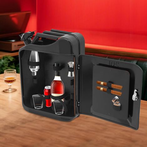 Bidon en métal, mini bar verrouillable avec compartiments en bois, cadeau pour homme, bar mobile, 36 x 17 x 47 cm (1/5)