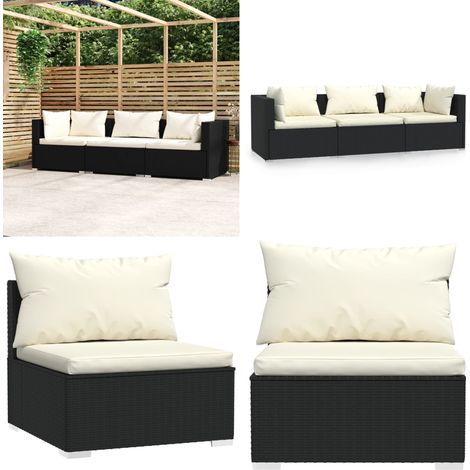 3-Sitzer-Sofa mit Kissen Schwarz Poly Rattan - Gartenmöbeln - Terasssofa - Rattan Sofa - Outdoor Möbel - Gartenlounge - Home & Living (1/5)
