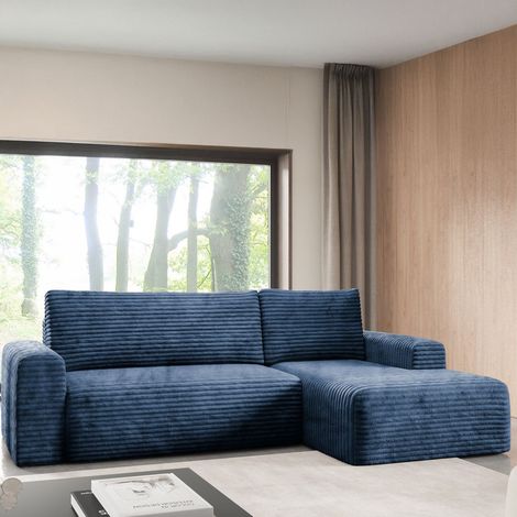 Sofá Cama con Chaiselongue Folgarida, Reclinable, Almacenaje, Cojines Desenfundables, 268x163 cm azul (1/5)