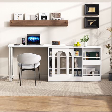 Mobile bar estensibile bianco in MDF 121,5 x 40 x 76,7 cm con contenitore - FLORAGRACE (1/5)