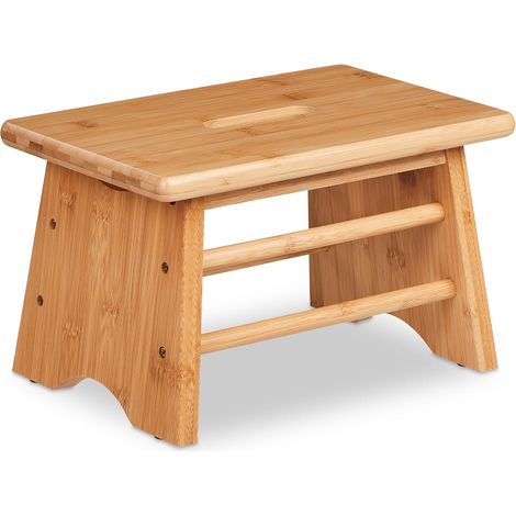 Tabouret, en Bambou, Charge Max.: 100 kg, Stable, avec Fente, HLP: 20x33x21,5 cm, Salle de Bain, Nature (1/5)
