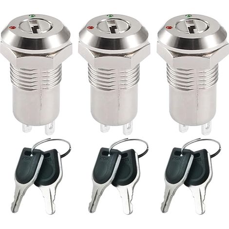 Lot de 3 interrupteurs de Verrouillage à clé en métal 12 mm, Interrupteur à clé Marche/arrêt 0-250 V Interrupteur à clé maintenu (1/4)