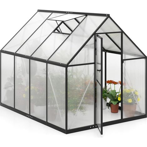COSTWAY Serre de Jardin Extérieure, Abri Polycarbonate avec Couverture PC Cadre en Métal Lucarne Réglable Porte Verrouillable, Serre de Bricolage pour Tomate Plantes, 250 x 190 x 195 CM (1/4)
