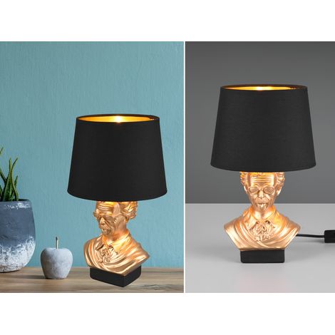 Tischlampe Nachttischleuchte Tischleuchte Wohnzimmerlampe Leselampe, Keramik gold Stoff schwarz, E14, D 21 cm (1/5)