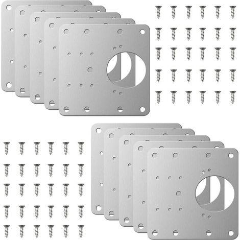 10 Pack Hinge Repair Plates, Kitchen Cabinet Hinge Repair Kit, Stainless Steel Door Hinge Mounting Plate Kit (1/5)