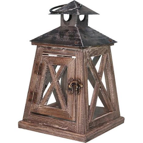 Hängender Säulenkerzenhalter im nordischen Landhausstil, Vintage-Optik aus Holz und Eisen, dekorative Laterne für rustikale Hochzeitsdekoration