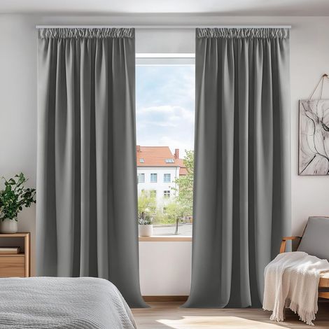 Deconovo Thermal Insulated Blackout Curtains, Anti-Cold, Curtains for Living Room and Bedroom, Modern Design Ruffle Tape, 229 x 229 cm (Width x Height), Dark Grey, 2 Pieces (1/5)