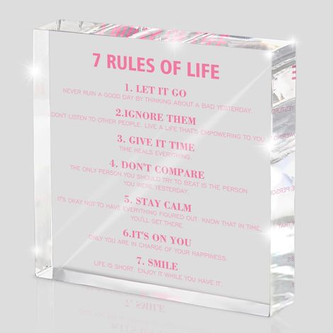 Décoration de bureau en acrylique "7 Règles de la vie", acrylique rose motivationnel, slogan motivationnel de bureau, adapté pour bureau et maison (1/5)