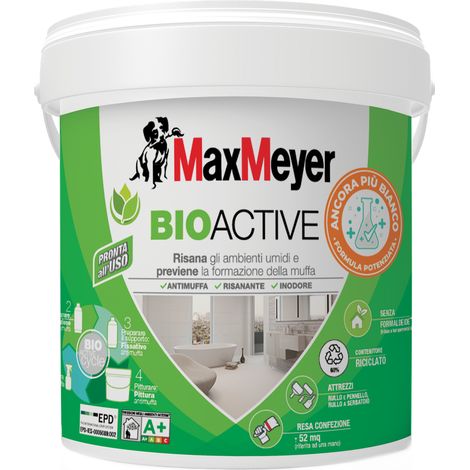 MaxMeyer BIOACTIVE A+, Idropittura Antimuffa per Interni, Bianco, 4L (1/4)