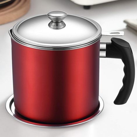 Pot À Huile De Friture - Filtre À Mailles Fines - Poignée Anti-brûlure - Bac Anti-dérapant - Acier Inoxydable 304 - Pour Graisse De Bacon Et Huiles Cuisinées - 1 Pièce (1/5)