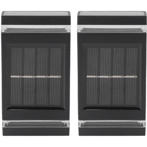Lot de 2 appliques solaires murales à 6 LED, étanches, avec éclairage vers le haut et vers le bas, pour la décoration extérieure de jardin, allée, cour ou balcon. (1/5)