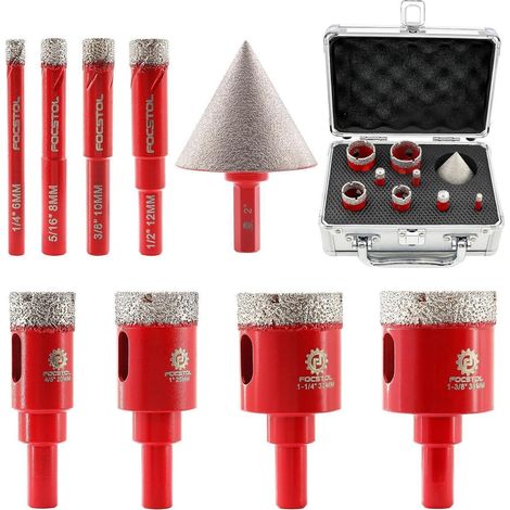 Ensemble de 9 Forets Diamant pour Carrelage et Verre, 6-35mm + Meuleuse conique (1/5)