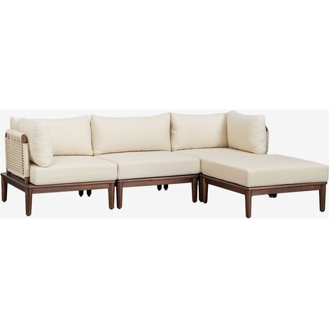Divano modulare a 3 pezzi con 2 poltrone angolari e pouf in acacia Giulia SKLUM            