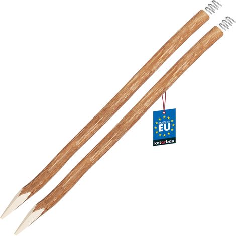 KOTARBAU® Lot de 2 Poteau Bois pour Palissade - Poteau de Clôture Ø 7 cm x 120 cm - Poteau en Bois de Noisetier - Poteau de Clôture Ganivelle - Pointu - Naturel - avec Crampons en U (1/4)