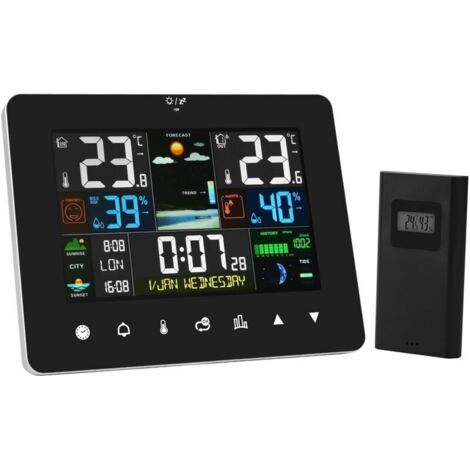Station météo sans fil professionnelle, thermomètre numérique avec capteur intérieur/extérieur, écran LCD couleur, hygromètre, baromètre, pour la maison et le jardin. (1/4)