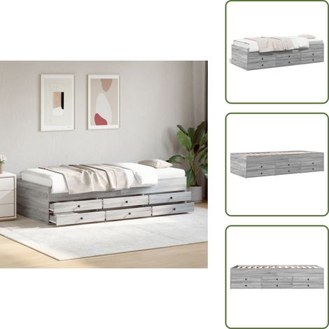 The Living Store Lit de jour avec tiroirs sans matelas sonoma gris 100x200 cm - Lit Deux Places - Canapé Convertible - Meuble Multifonctionnel - Rangements Intégrés - Tiroir Coulissant (1/5)