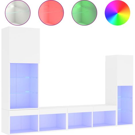 Maison Exclusive - 4-tlg. Wohnwand mit LED-Beleuchtung Weiß Holzw