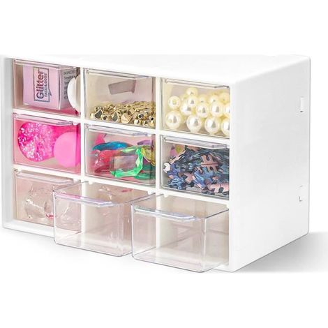 Organiseur 9 Compartiments, Mini Tour de Rangement à Tiroirs, Organiseur de Bureau Empilable avec Tiroir de Rangement pour Bureau (1/4)