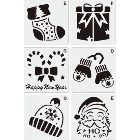 Lot de 6 pochoirs de Noël - Pour bricolage et décoration - Motifs sapin et Père Noël - Accessoire créatif (1/4)