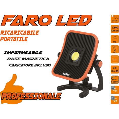Proiettore Faro Led Flood Professionale 30W Ricaricabile e Cavo 5 Metri Dual System Base Magnetica Batteria Estraibile Utilizzabile Come Power Bank (1/3)