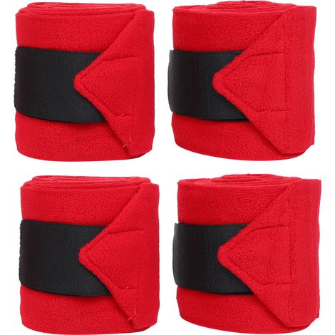 Lot de 4 bandages épais pour pattes de cheval, rouges, antidérapants et respirants, en polaire. Accessoires de bandage. (1/5)