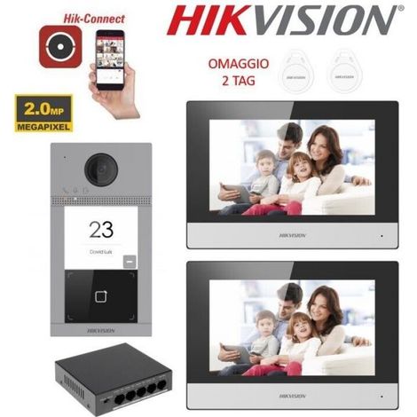 KIT VIDEOCITOFONO DOPPIO SMART HIKVISION 2 MONITOR 7" APP TELECAMERA 2MPX