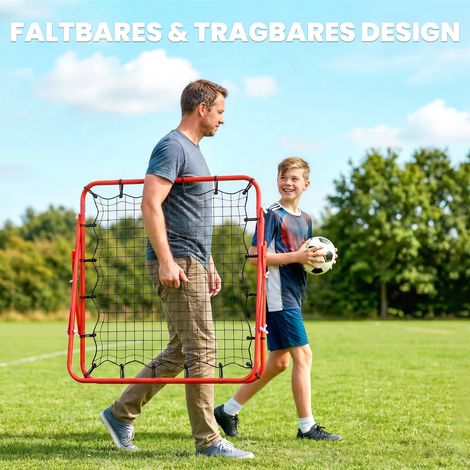 Rebounder für Fußball, 84 x 84 cm Fussball Rebounder mit stufenlos verstellbarem Winkel, Kickback Rückprallwand Fußballtor für Jugendliche Schuss-, Pass- und Ballannahmetraining Rot (1/3)