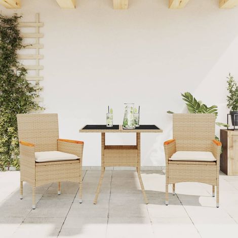 Set comedor jardín 3 pzas cojines ratán sintético vidrio beige vidaXL (1/5)