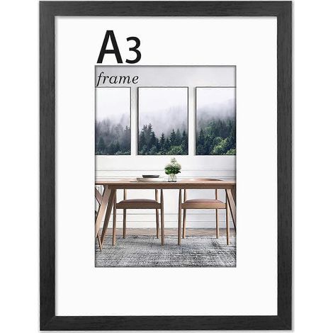 Cadre photo A3, cadre A3 avec plexiglas et passe-partout, cadre photo mural uniquement, bois massif, noir, lot de 1 (1/5)
