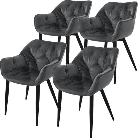 ML-Design Set de 4 Chaises de Salle à Manger, Anthracite, Assise Rembourrée en Velours, Pieds Métalliques Noir, avec Dossier et Accoudoirs Ergonomiques, Fauteuil Moderne Salon Bureau Chambre Cuisine (1/5)