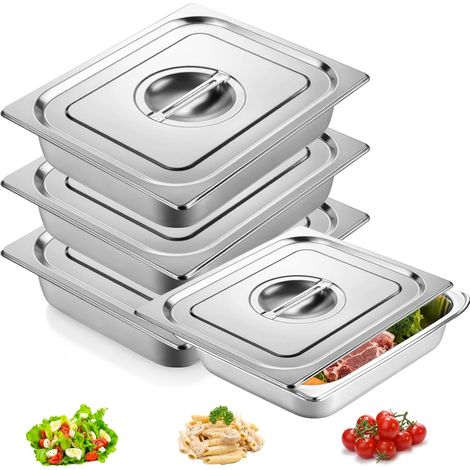 Plat Four Rectangulaire,Set De 3 32.5  26.5cm Récipient Gastronorme Avec Couvercle,Récipient-Gastronorme En Inox,Plats à Four en Acier Inoxydable Pour Plats,Schnitzel,Nourriture,Poisson,Gâteaux (1/5)
