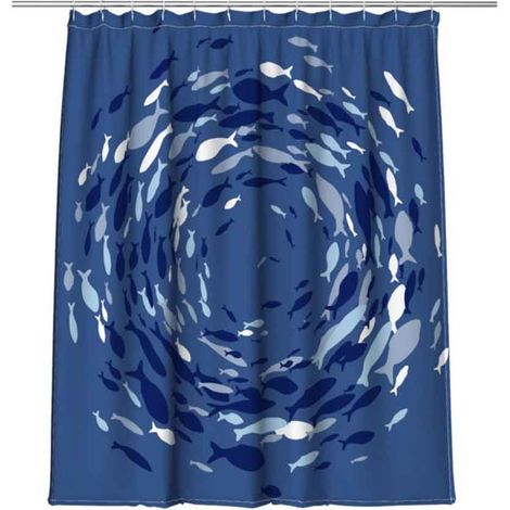 Tenda per doccia vasca da bagno impermeabile pvc 12 ganci stile marino blu con pesci 180x200 cm (1/2)