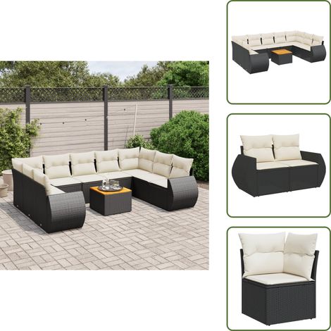 Ratán sintético - vidaXL Set de sofás de jardín 10 pzas cojines ratán sintético negro - Cojines traseros