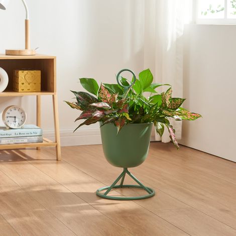 Soporte para plantas Alphen con macetero metal 48xØ23cm - Verde [en.casa]