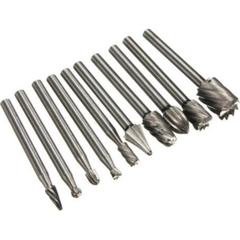 Ensemble de 10 pièces de fraises de 1/8 pouces, lime rotative de forme spéciale, jeu de forets, couteau à découper pour le travail du bois, tête de ponçage