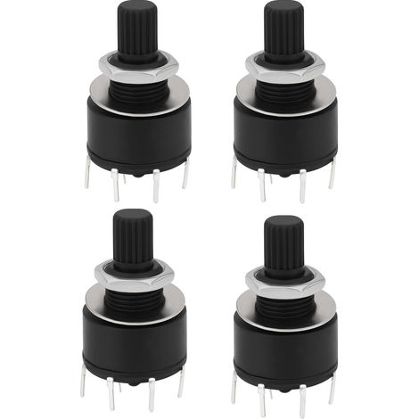 Lot de 4 interrupteurs rotatifs à 2 pôles et 4 positions de 16 mm avec rondelle et écrou en plastique avec axe rond Longueur 15 mm Noir RS16 (1/5)