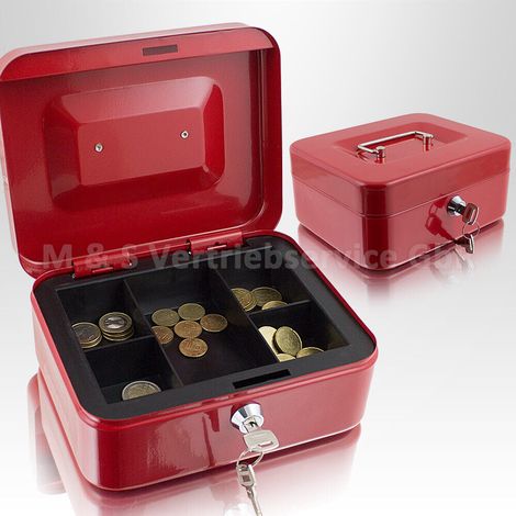 Geldkassette 20 cm klein abschließbar Münz Geld Zählbrett Kasse Safe rot 200mm (mit Münzeinlage) (1/5)