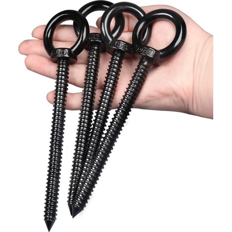Piton à Visser, Boulon à Oeil Galvanisé M10 x 120mm 4 Pièces（noir） (1/5)