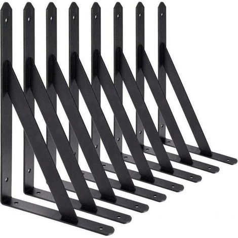 Lot de 8 équerres d'étagère triangulaires 200 x 120 mm en acier noir - charge 30 kg (1/5)