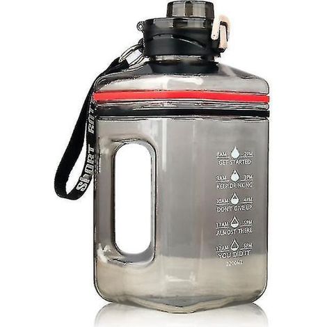 2-Liter-Wasserflasche mit Strohhalm, auslaufsichere Sportflasche aus schwarzem Tritan, 2er-Pack (1/3)