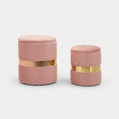 Set 2 Pouf Contenitori in Tessuto Rosa Oro Salvaspazio Salotto Camera (1/5)