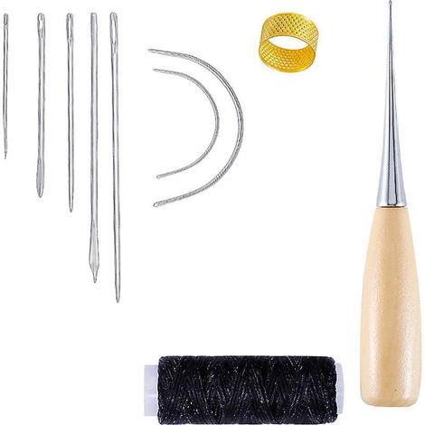 kit De Aiguilles  Coudre Main 10 Pcs Aiguille  Cuir Toile Avec Fil Cir, Poinon De Perage Et D  Coudre Pour Rparation De Moquette, Diy (1/5)