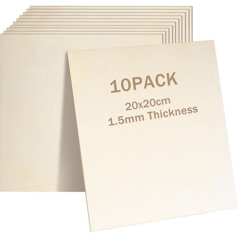 Lot de 10 plaques en bois pour le bricolage, 200 x 200 x 1,5 mm (1/5)