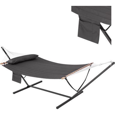 Woltu – Hamac sur pied double 200x140 cm – Charge 250 kg – Tissu polyester matelassé et coton PP – Poche latérale et coussin inclus
