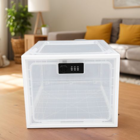 Boîte de Sécurité Verrouillable pour Réfrigérateur - Plastique Durable avec Code Secret à 3 Digits et Cadre Blanc et Transparent (1/5)